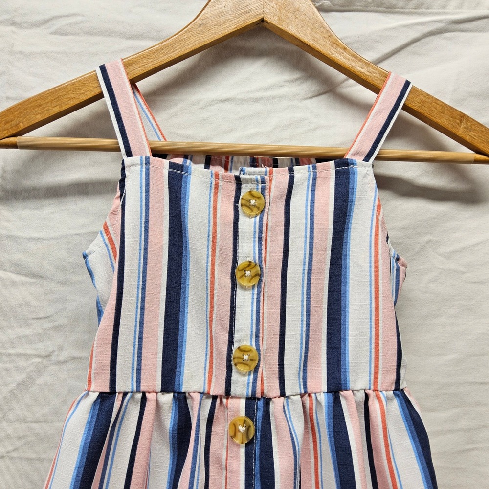Little Lass Striped Sundress Kids Size 5 Pink Blue‎ White Ruffle Button Front